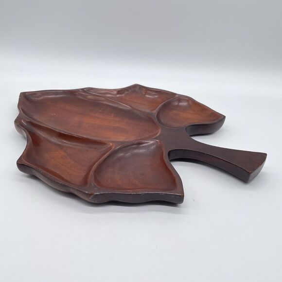 Handmade Other - Vintage Solid Mahogany Leaf Tray Hand Carved Serving Dish Haiti Wood Platter 17”